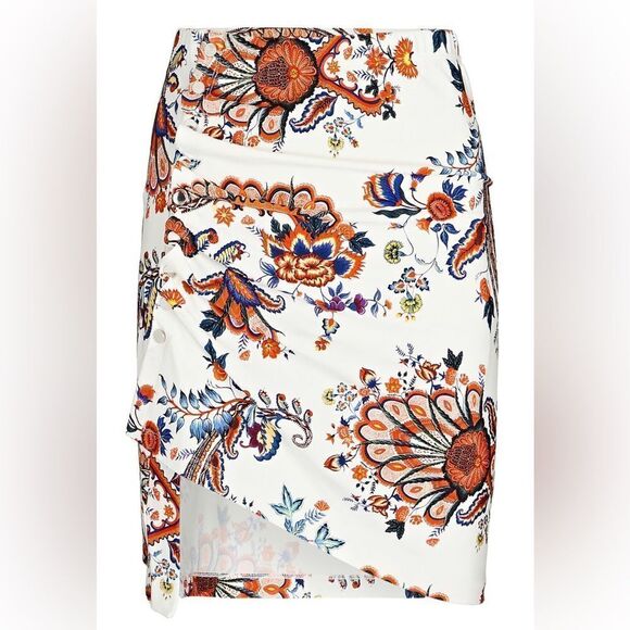 PACO RABANNE Asymmetric Ruched Printed Mini Skirt. White + Multicolor Pattern 00 - Picture 5 of 12